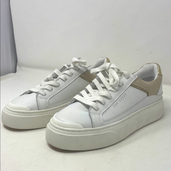 Ted Baker White Tan Addison Lace Sneaker Tennis Shoes Size 6 Like New Condition